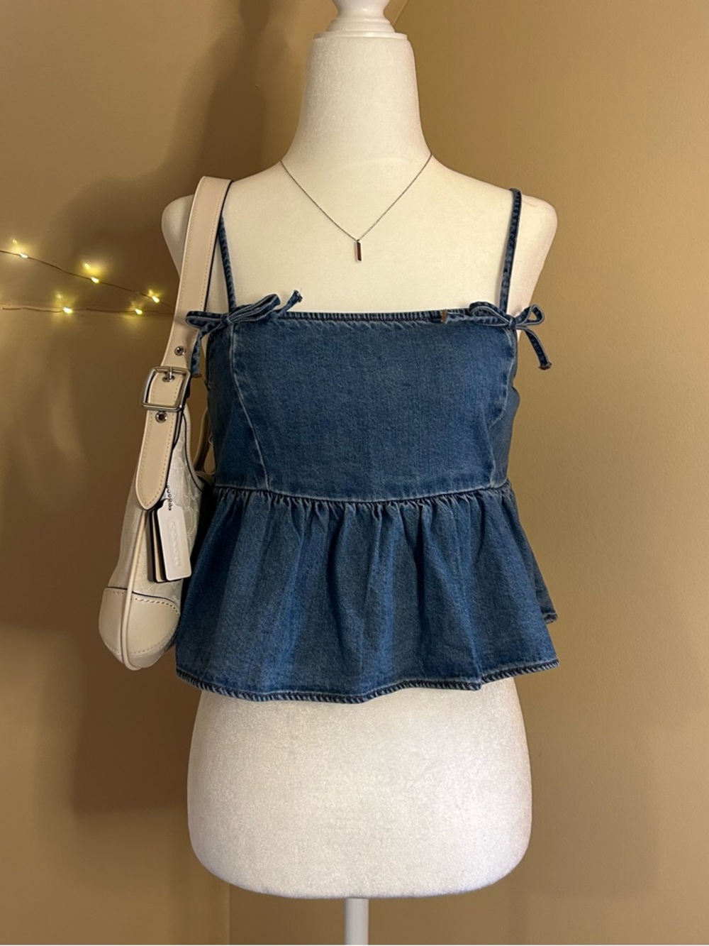 American Eagle Denim Babydoll Peplum Top NWT XS